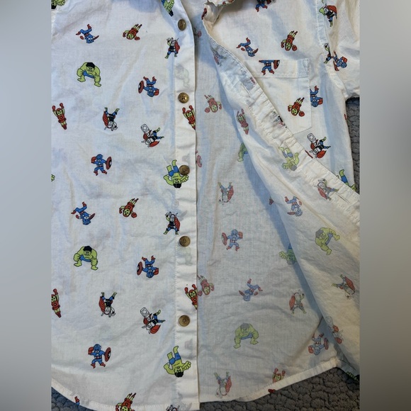 Marvel Jumping Beans Button Up T Shirt Boys Size 7 White Graphic Print - Picture 5 of 8